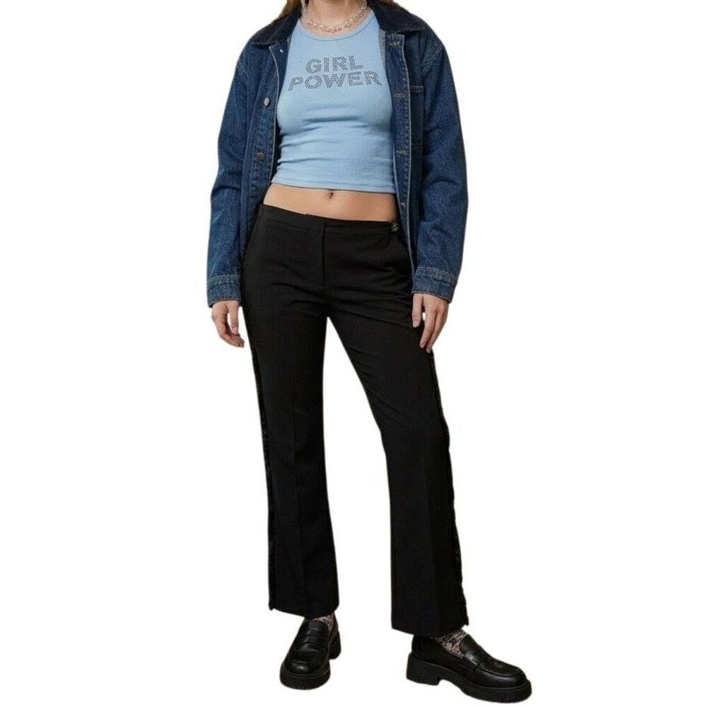 Vintage Y2K Soya Paris Black low rise bootcut fur trim pants womens S